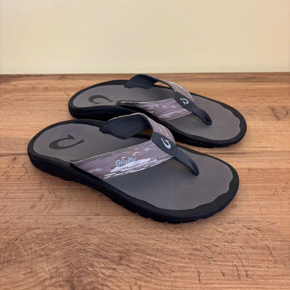 OLUKAI Ohana Pa'i Beach Sandals Pavement/Wai Camo Men Size 8 Summer Comfort Pool